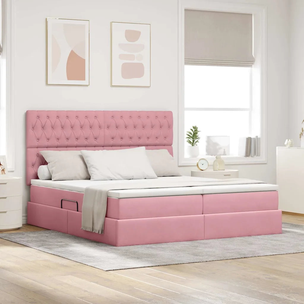 Letto con luci a strisce a LED Rosa 180 x 200 cm Velluto