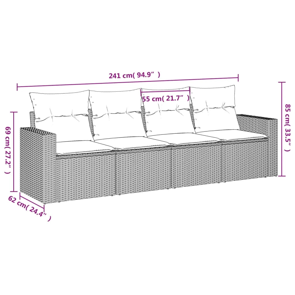Set Divano da Giardino 4pz con Cuscini Grigio Chiaro Polyrattan 3251019