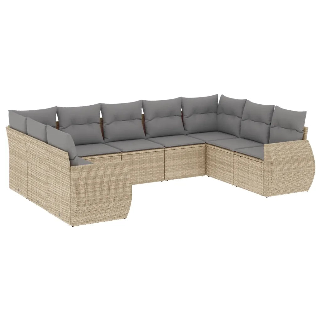 Set Divano da Giardino 9 pz con Cuscini Beige in Polyrattan 3254136