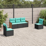 Set Divani da Giardino 5 pz con Cuscini Nero in Polyrattan 3227527