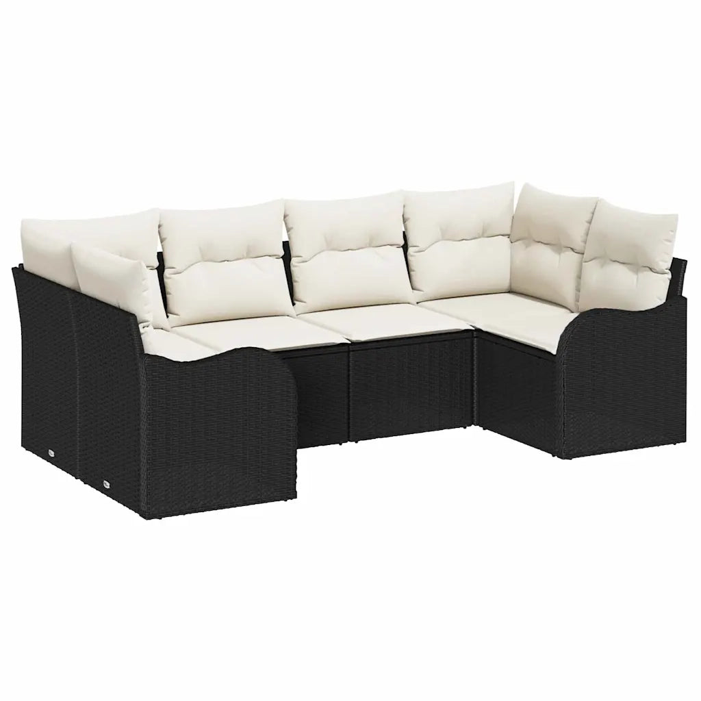 Set Divano da Giardino con cuscino 6 pcs Nero Poly Rattan