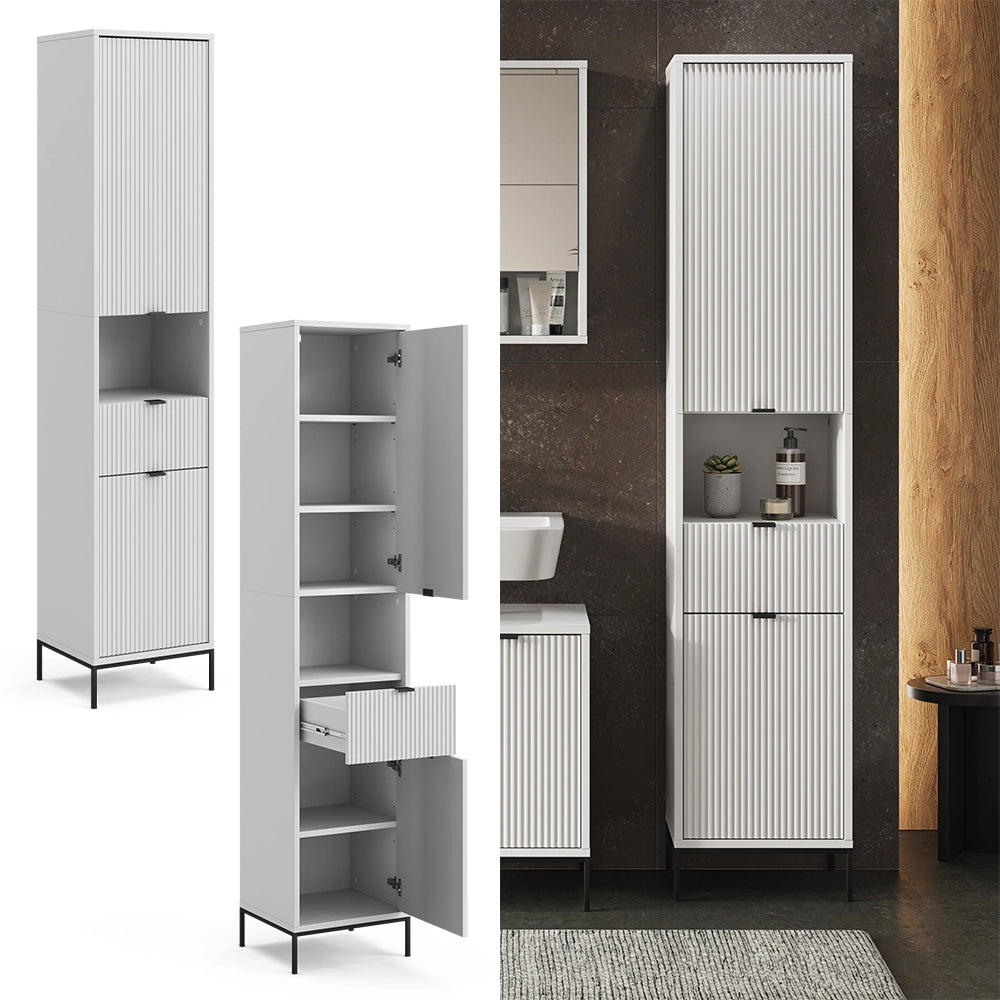 Vicco Mobiletto da bagno Bianco 40 x 190 cm con ante e cassetto