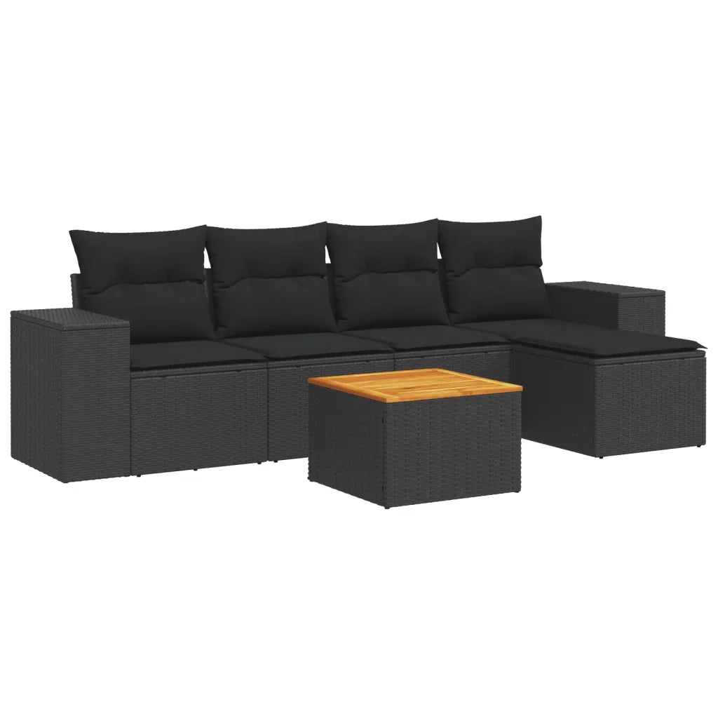 Set Divano da Giardino 6 pz con Cuscini Nero in Polyrattan 3257749