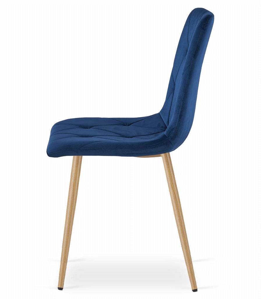 Sedia Valora TYRA in velluto blu navy con gambe color legno