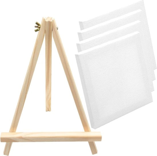 Set di 4 pannelli di tela di canapa bianchi in cornice - 100% cotone - pannelli di tela per pittori pre-stirati - con cavalletto per pittori - 20 x 20 grande tela per pittura