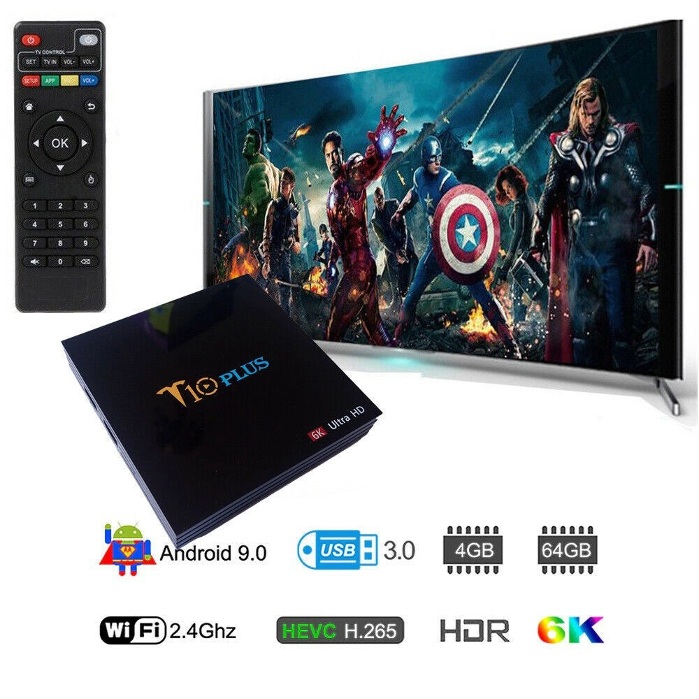 Trade Shop - Smart Tv Box T10 Plus Android 9 4gb Ram 64gb 4k Tv Gpu 5 Core Quad Wifi -