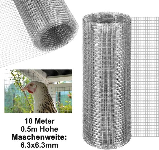 Draad perimetrale per voliera 6,3 mm | 50 cm Alto x 10 m Lungo | Gomitoli di acciaio zincato per recinzioni per animali e recinzioni per giardino