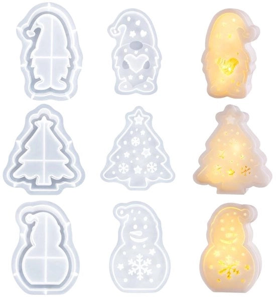 Set di Forme per la Decorazione di Natale - 3 Pezzi - Fiori di Neve/Elfi/Spari - Mucche di Gomma - Tempo Libero Creativo - Flessibili e Resistenti alle Scalfitture