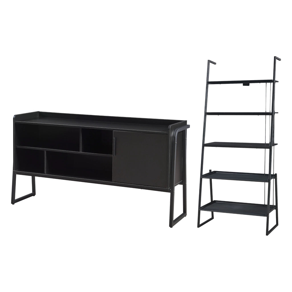Set Storfjord Composto di Mobile TV e Scaffale a Scala - Nero [en.casa]