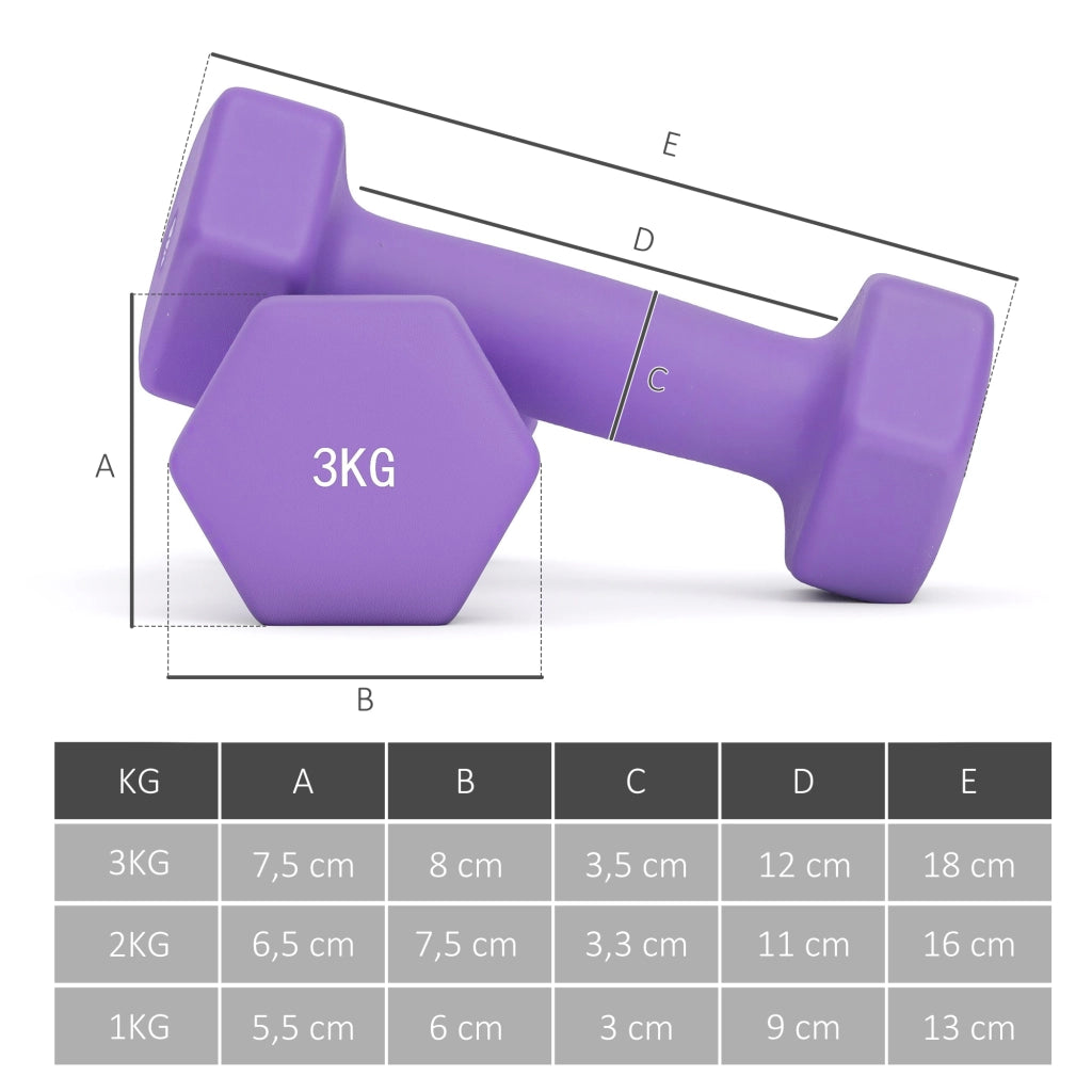 Set di manubri esagonali ¨C Minimal ¨C 2x1 kg, 2x2 kg, 2x3 kg con supporto