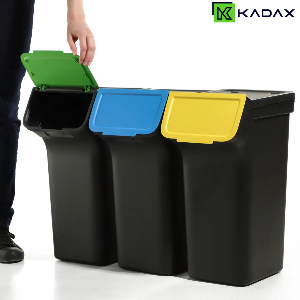 Pattumiera KADAX da 25 litri, contenitore per la raccolta differenziata, secchio nero, 3 pezzi