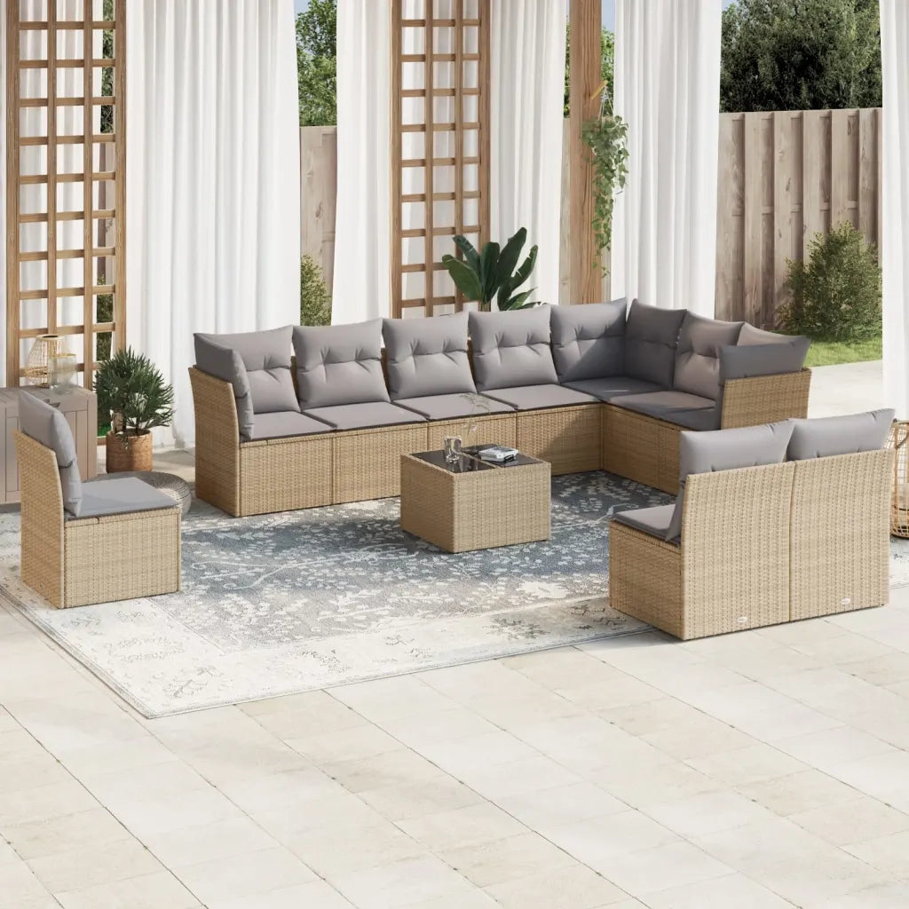 Set Divani da Giardino 11 pz con Cuscini Beige in Polyrattan 3217809