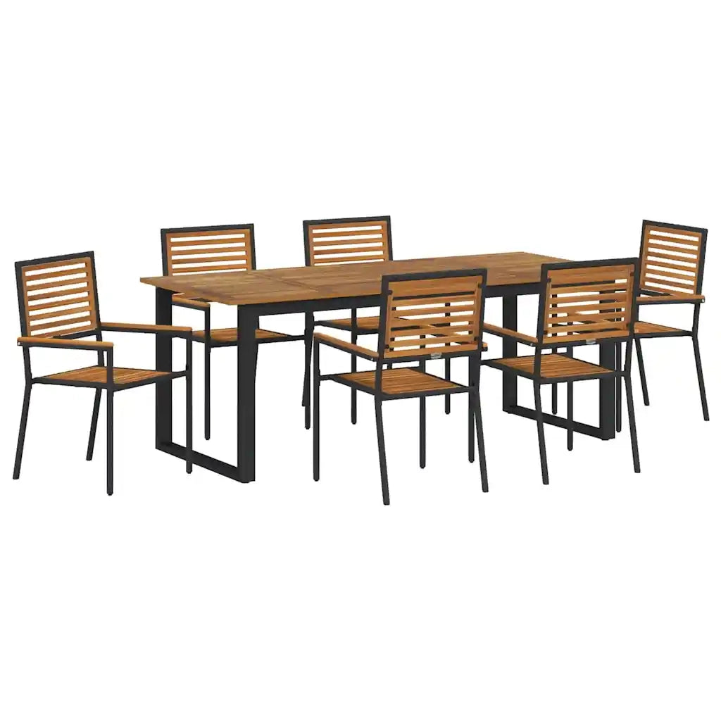 Set da Pranzo per Giardino 7 pcs Nero Legno di Acacia Massello
