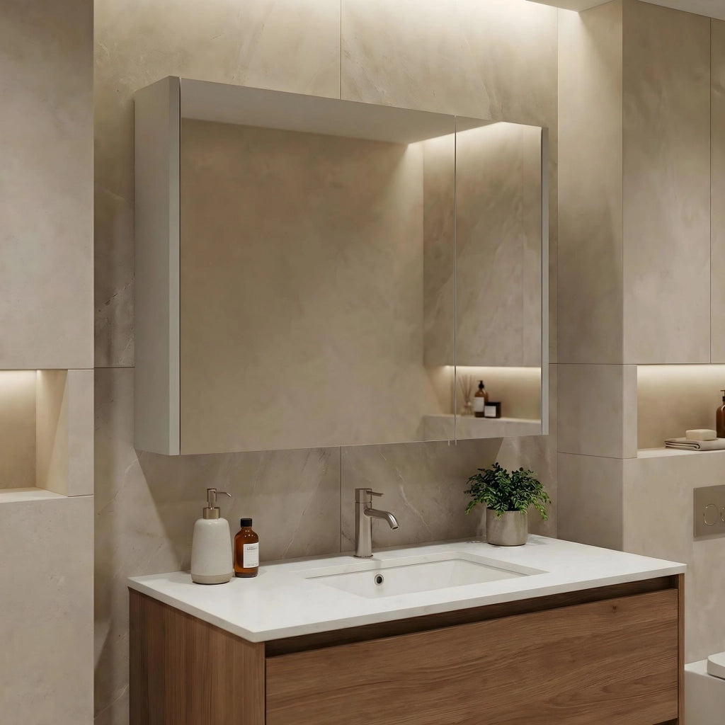 Mobile da bagno con specchio "Arno 80" - 79 x 16 x 66 cm - Cashmere