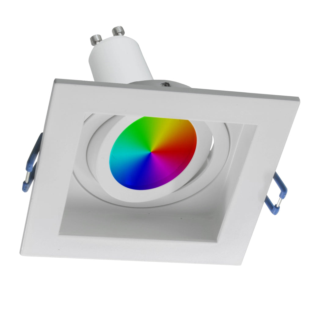 Faretto quadrato LED 6W RGB GU10 lampada orientabile incasso 90mm effetto luce colorata bar 230V BIANCO LUCE 6000K