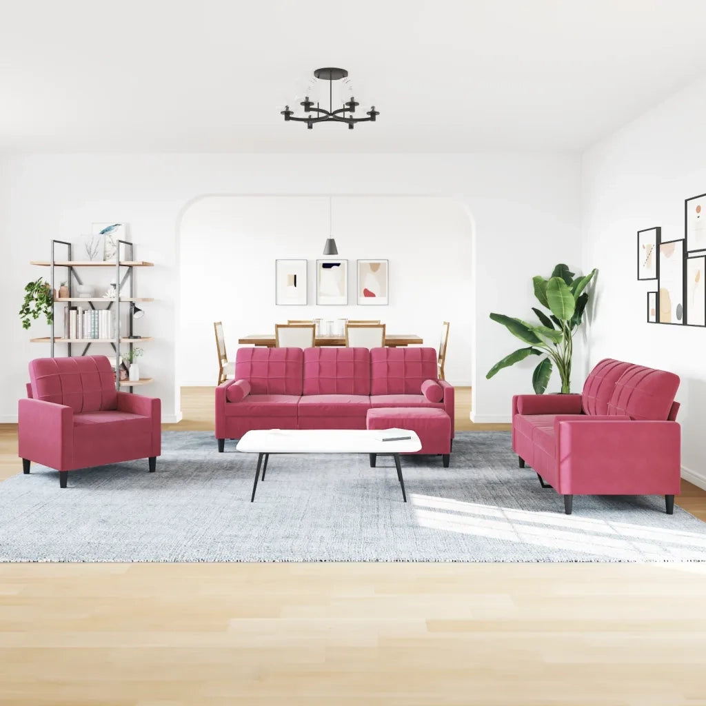 Set di Divani 4 pz con Cuscini e Rinforzi Rosso Vino in Velluto 3278385