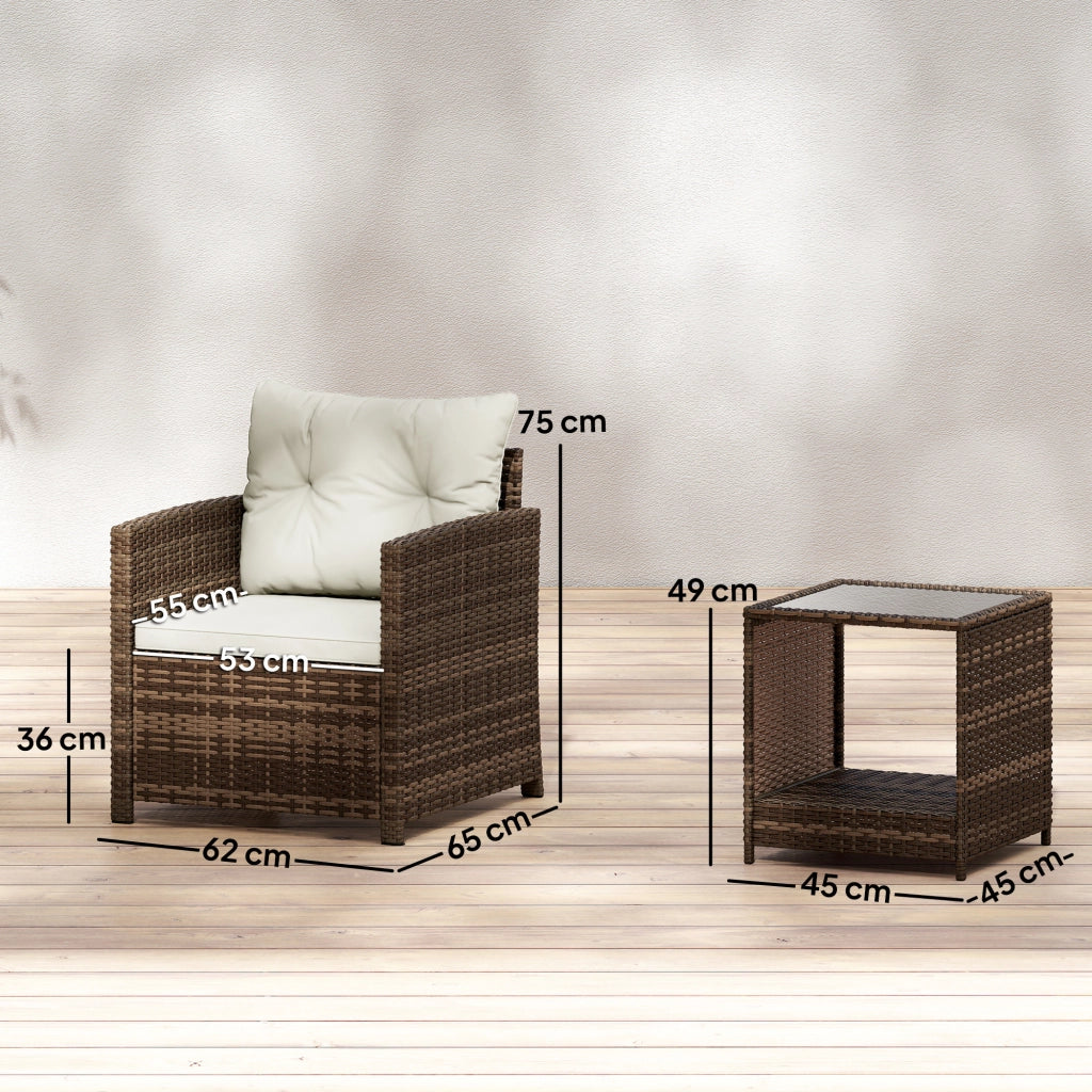 Set Giardino Bistrot Rattan con 2 Sedie e Tavolo Vetro ¨C zephmum ¨C 2 Posti Cremewei?