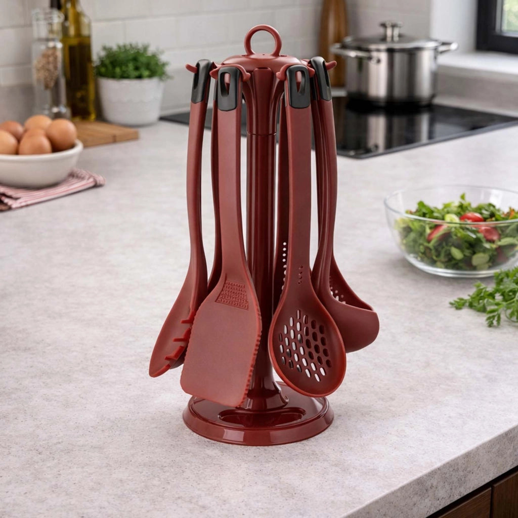 Set di Utensili da Cucina 6 Pezzi in Silicone Resistente con Supporto Bordeaux Cheffinger