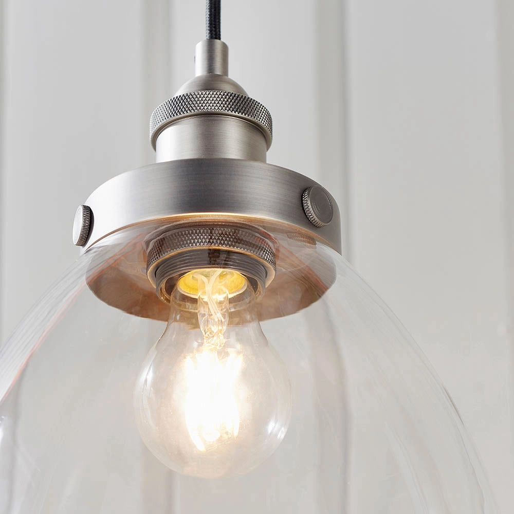 Lampada a sospensione vintage vetro argento spazzolato E27 Endon
