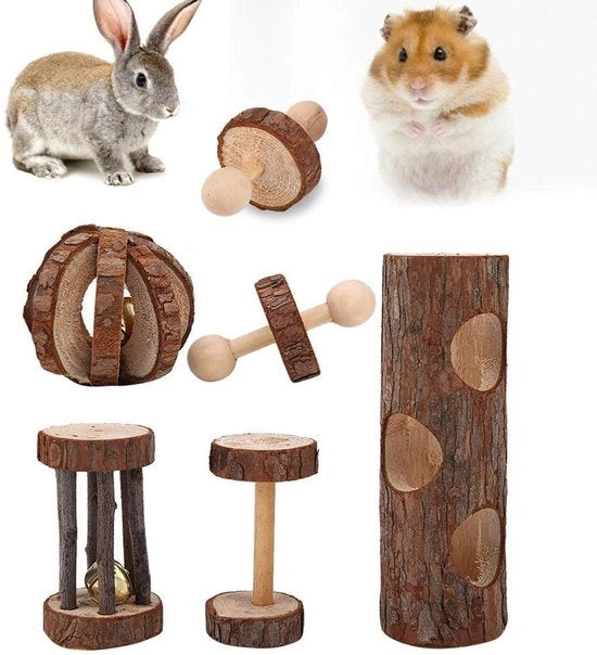 Set di Giocattoli in Legno per Hamster - Attività di Educazione e Divertimento - Set di 5 Pezzi - Materiali di Qualità - Higiene e Attività per Hamster - Giocattoli per Animali di Compagnia