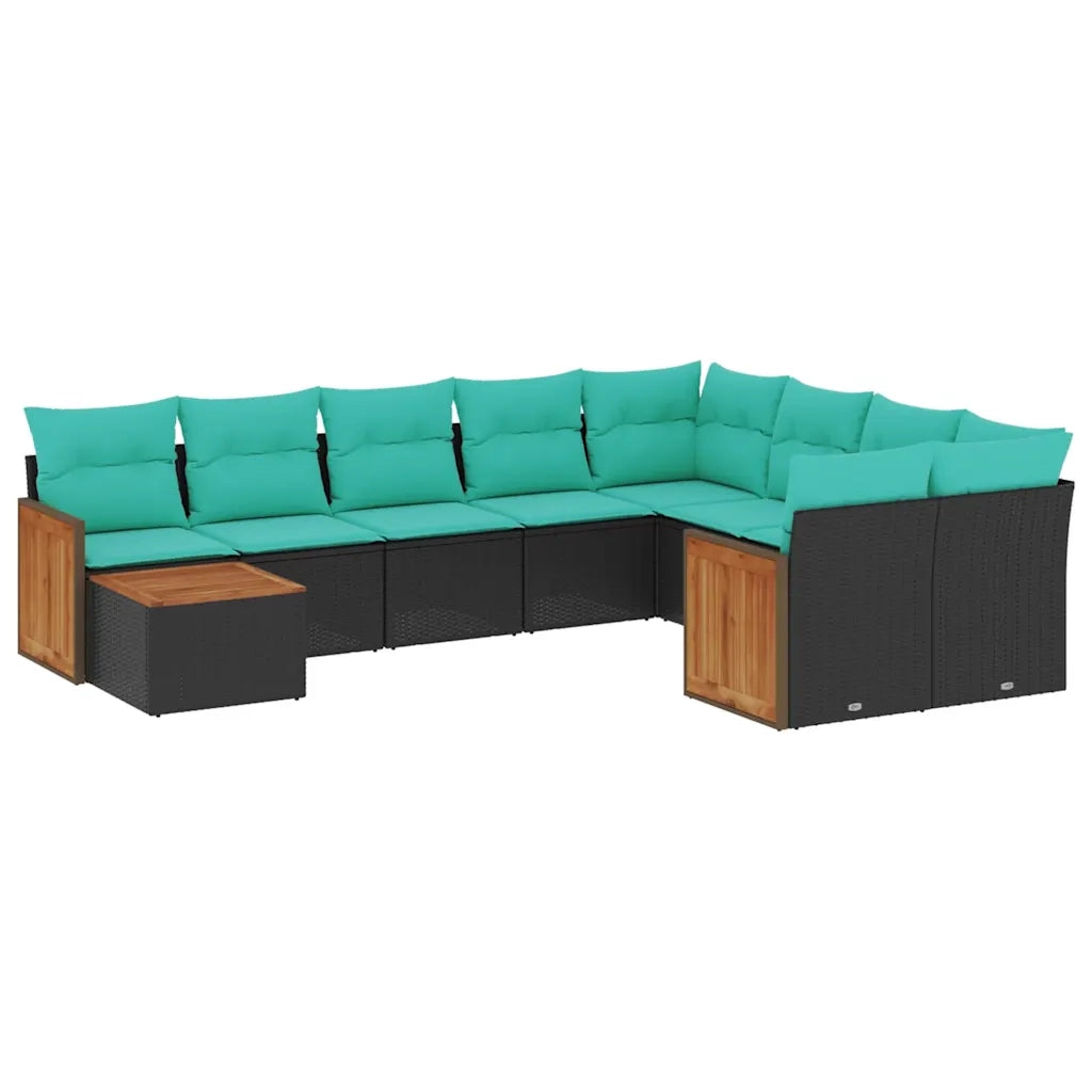 Set Divani da Giardino 10 pz con Cuscini Nero in Polyrattan 3227996