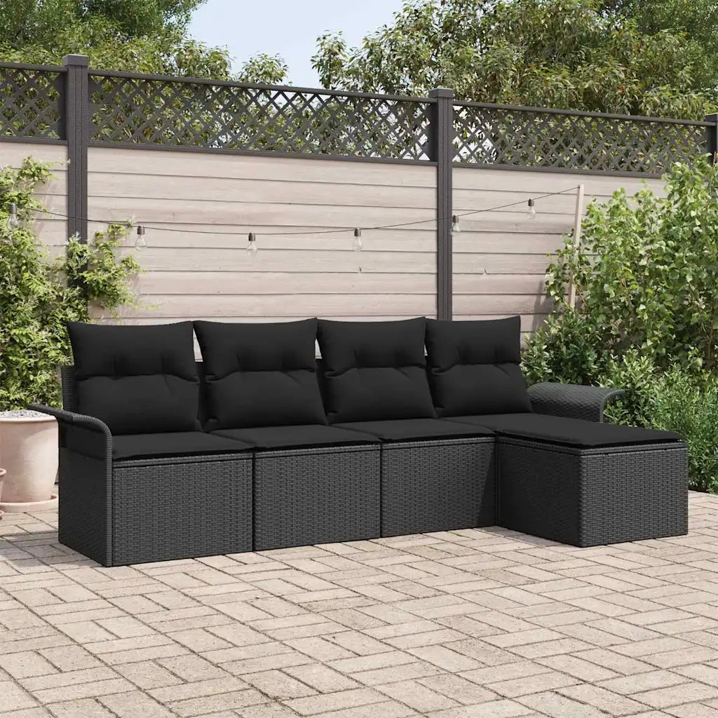 Set Divano da Giardino con cuscino 5 pz | Set Salotto da Giardino Nero polyrattan