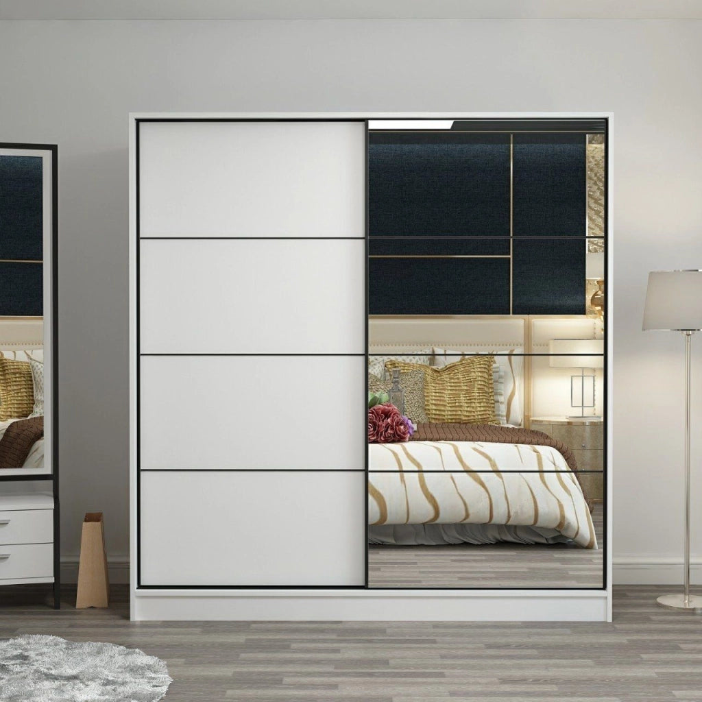 Armadio Camera da Letto Torello, Guardaroba 2 Ante 5 Ripiani, 180x190h cm Bianco