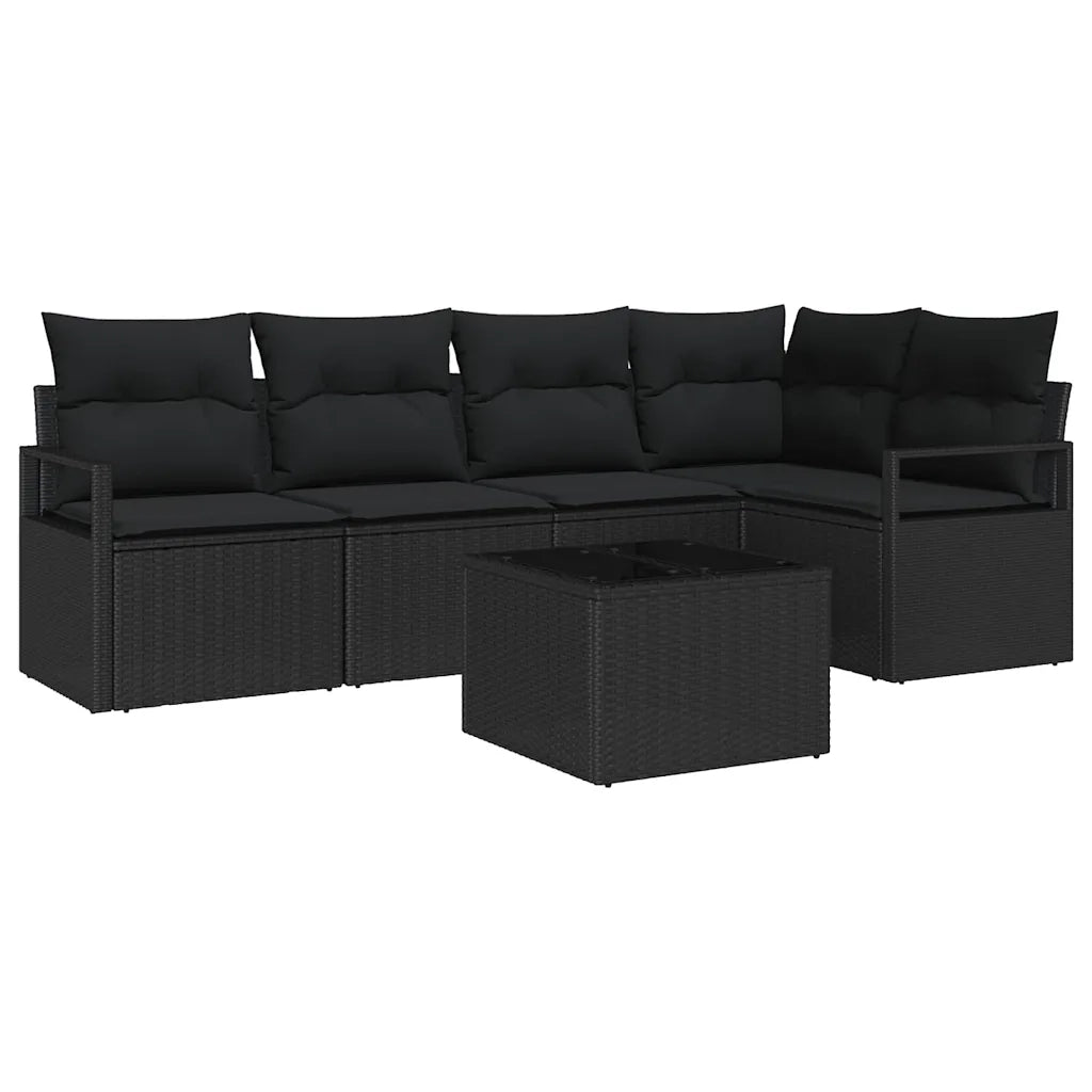 Set di divani con cuscino 6 pcs Nero polyrattan