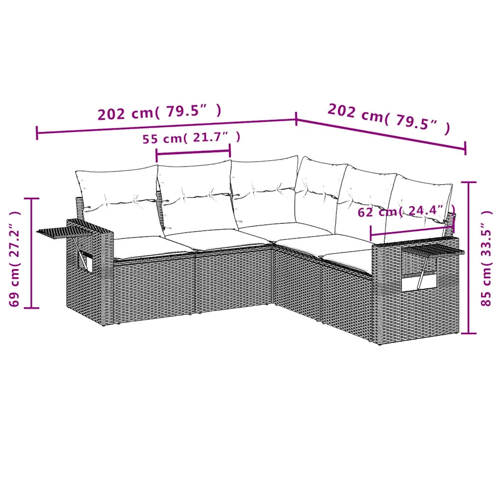 Set Divano da Giardino 5 pz con Cuscini Marrone in Polyrattan 3220152