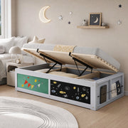 Letto contenitore 90 × 200 cm con spazio libri lavagna e pannello in feltro legno grigio