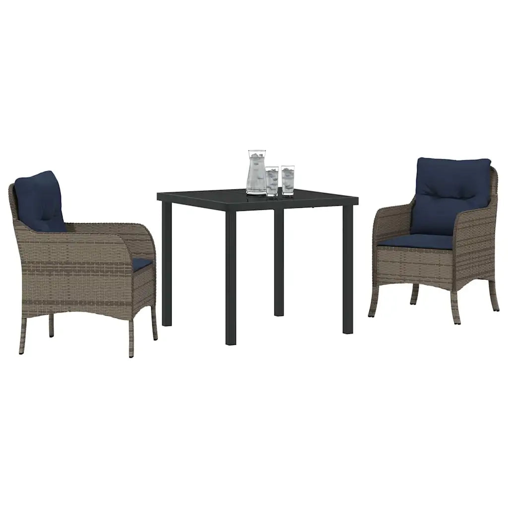Set da Pranzo per Giardino con cuscino 3 pcs Grigio polyrattan