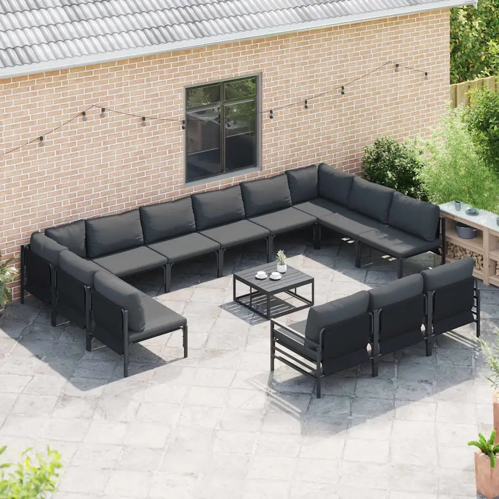 Set Divano da Giardino con cuscino 14 pcs Nero Acciaio