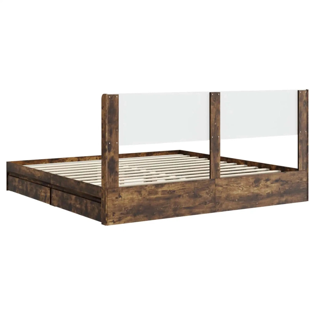 Letto matrimoniale | Letto per adulti | Struttura del letto con stoccaggio e testata Rovere Fumo