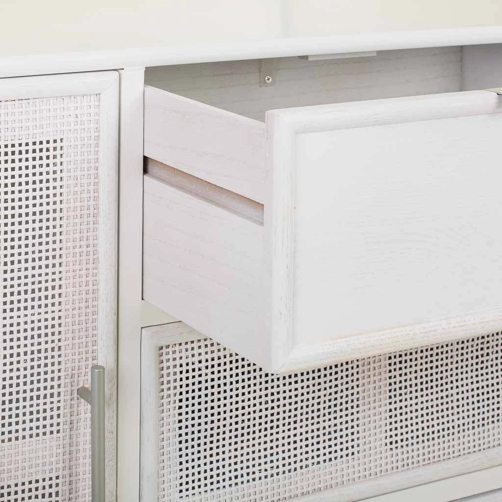 Credenza in legno e rete bianca 120x40,5x81h