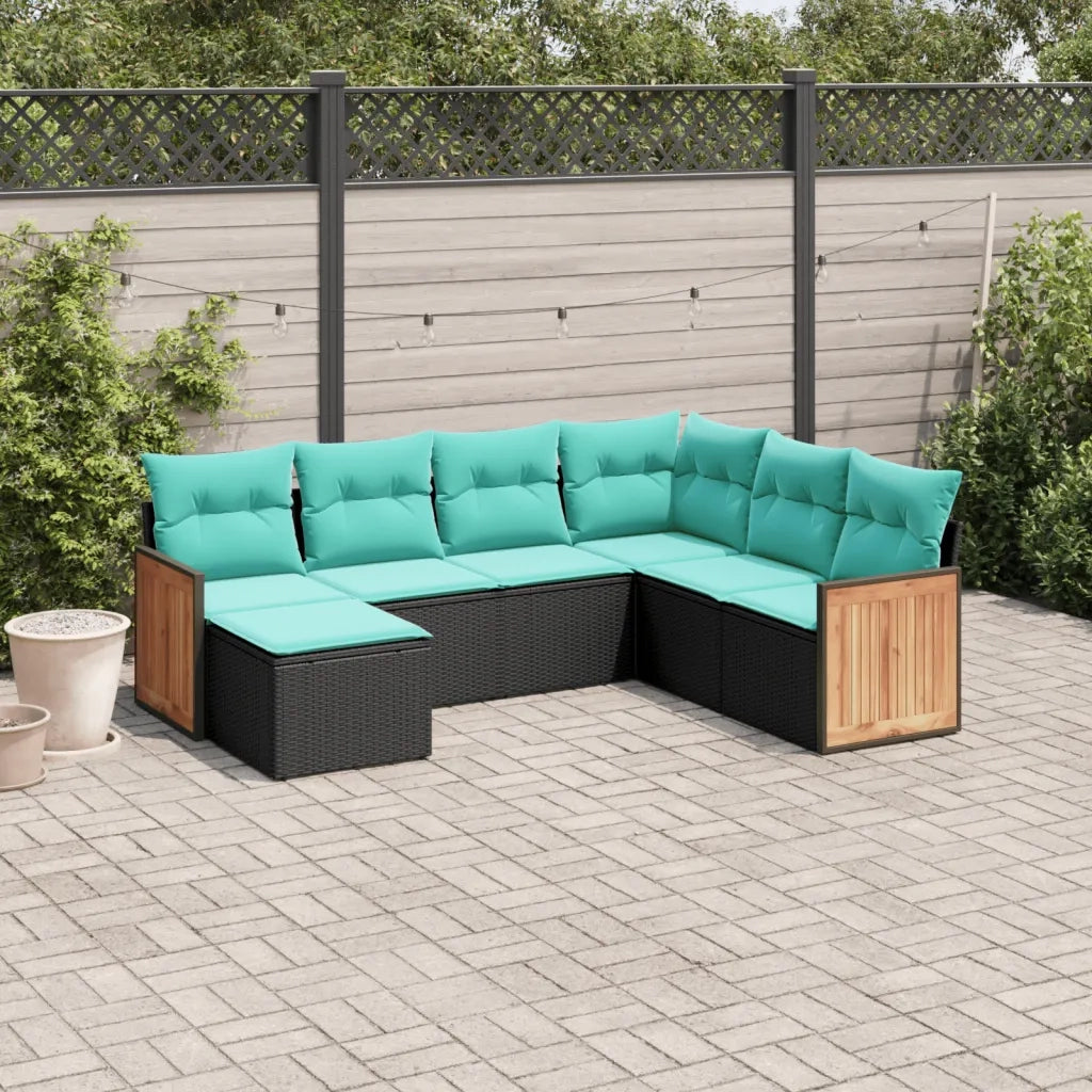 Set Divani da Giardino 7 pz con Cuscini Nero in Polyrattan 3227884