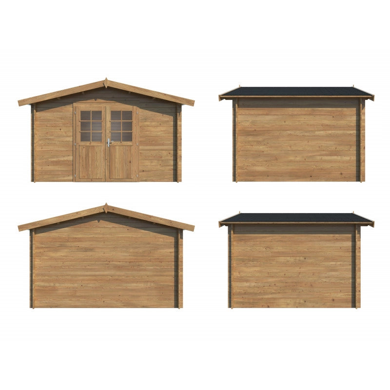Casetta in legno da giardino 358x296 cm impregnato autoclave 28 mm, porta doppia con vetro e serratura, deposito esterno - Esterni da Vivere