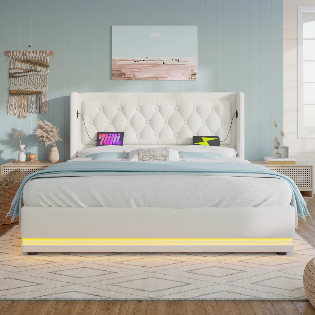 LETTO Contenitore 180x200 cm PU Bianco con porta USB Type-C