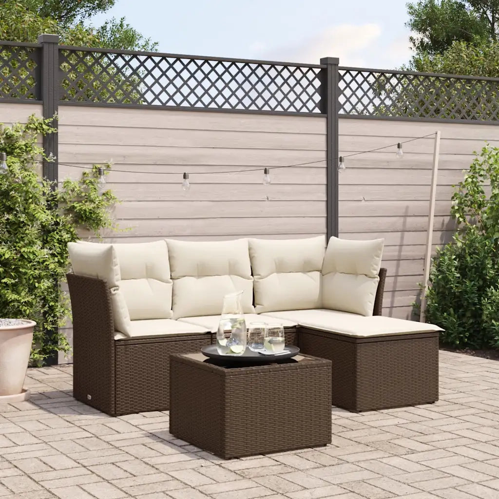 Set Divano da Giardino 5 pz con Cuscini Marrone in Polyrattan 3249392