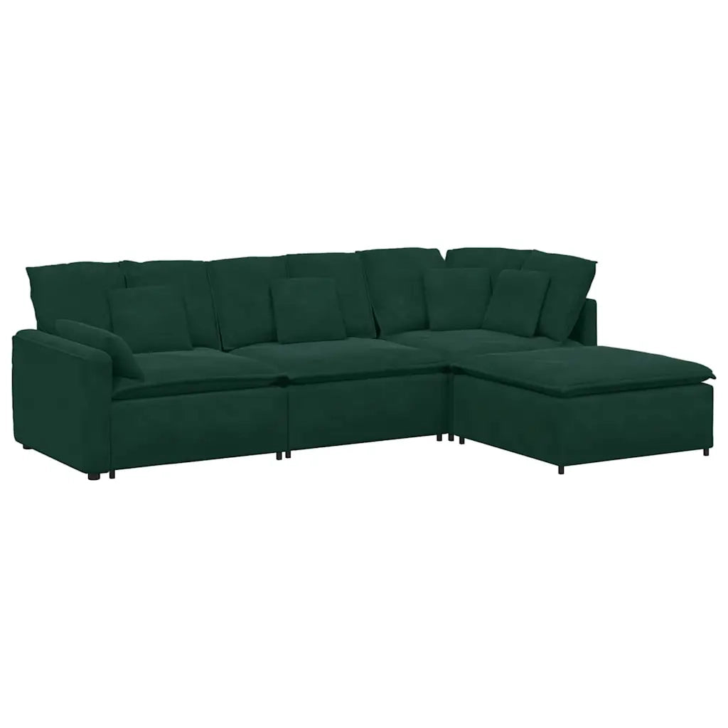 Divano Modulare con Poggiapiedi e Cuscini Velluto Verde Scuro 3321191