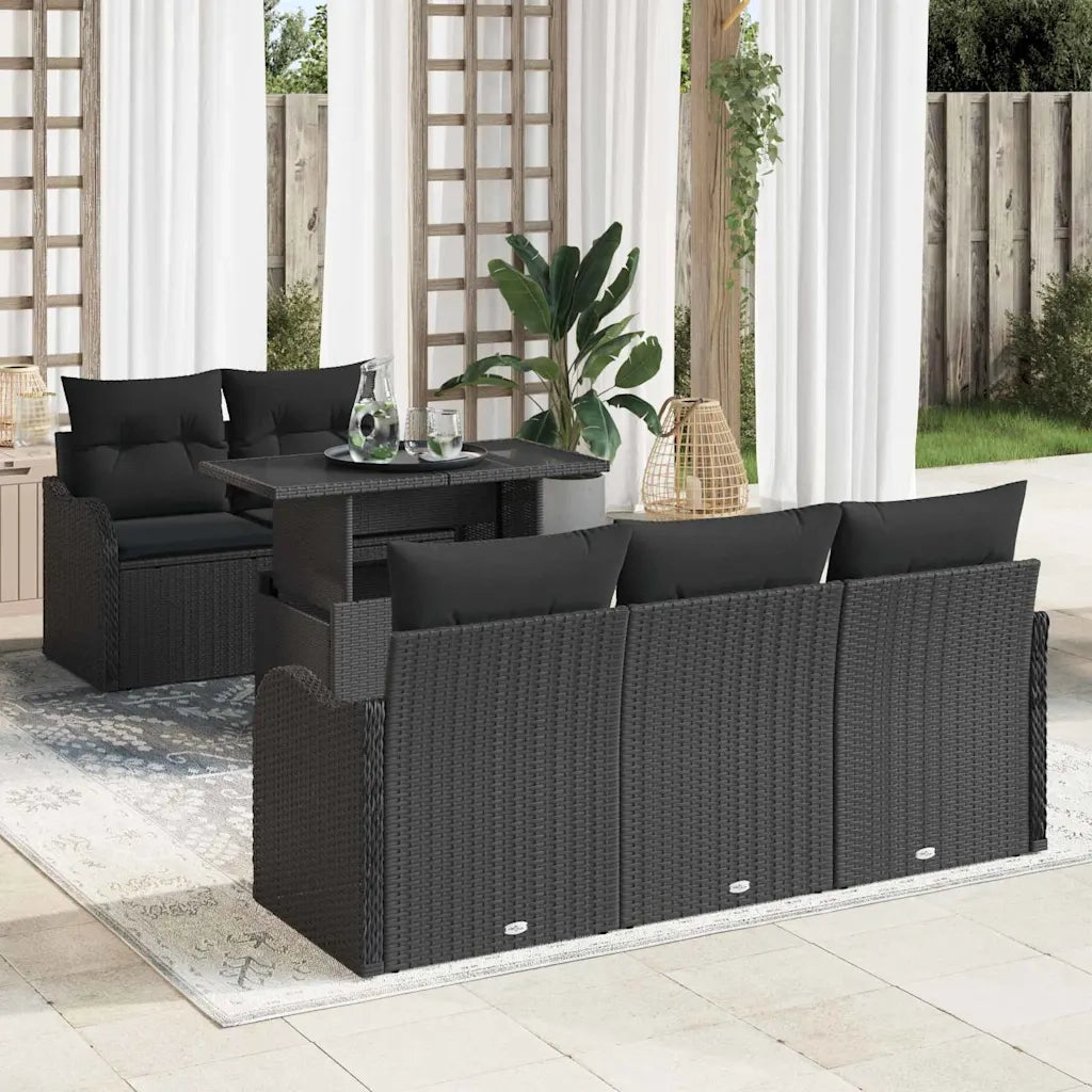 Set Divano da Giardino con cuscino 6 pcs Nero polyrattan 3348379