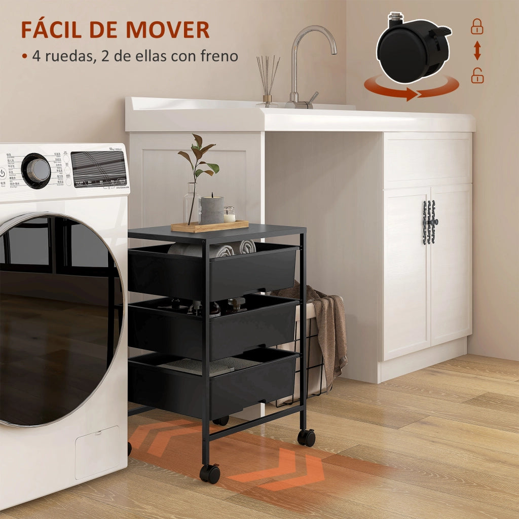 Carrello con 3 cestini ¨C Minimal ¨C Nero 40.8x33.5x60.5 cm