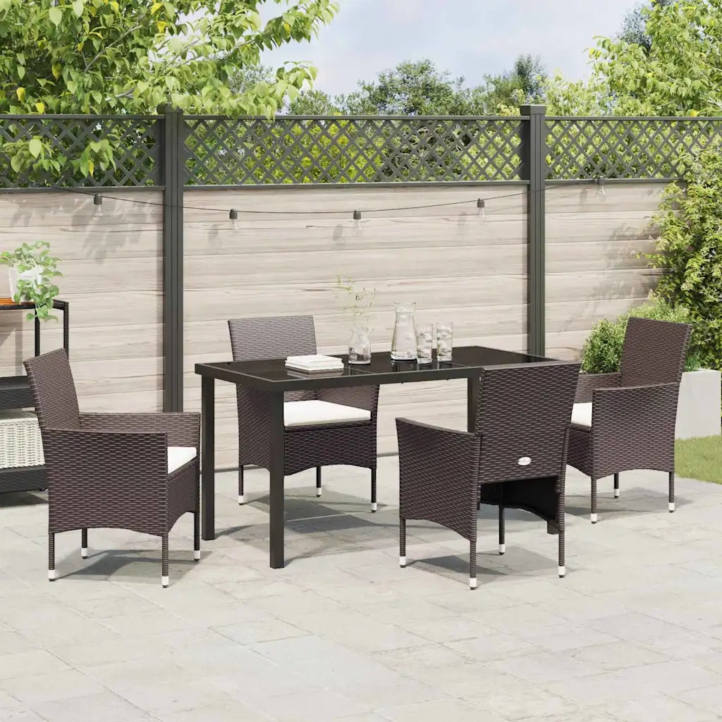 Set da Pranzo per Giardino con cuscino 5 pcs Marrone polyrattan 3379746
