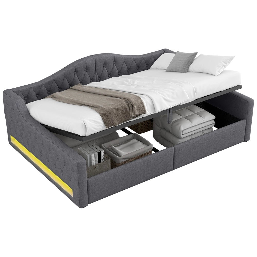 Letto Contenitore Imbottito con LED ¨C MINIMAL ¨C Grigio 140x200