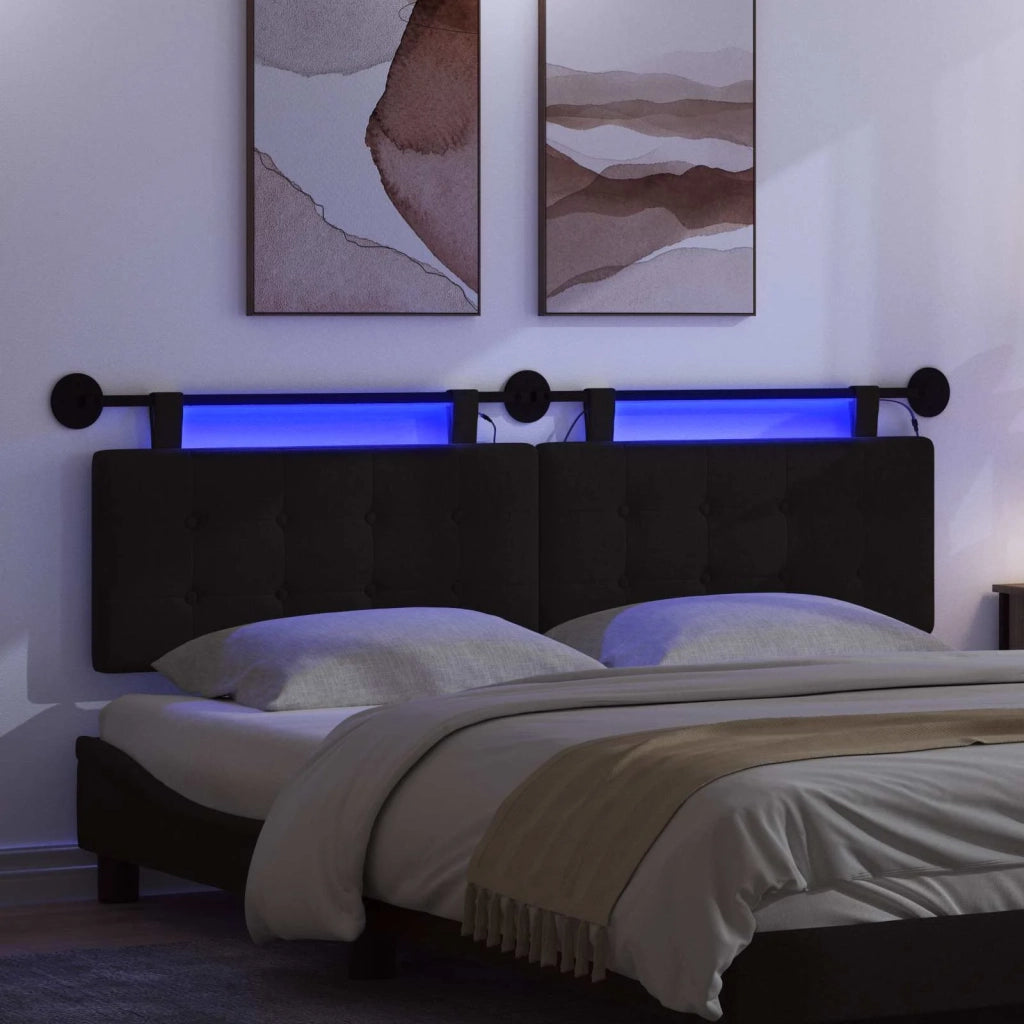 Testiera sospesa Con luce LED Nero Tessuto 3424452