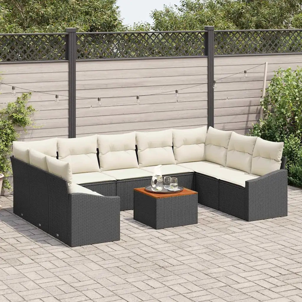 Set Divano da Giardino 10 pcs Nero e Crema polyrattan 3356542