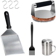 Set di Smash-burgerpers - ideale per barbecue - 5 pezzi - acciaio inox