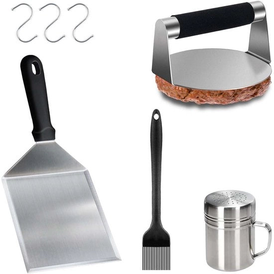 Set di Smash-burgerpers - ideale per barbecue - 5 pezzi - acciaio inox