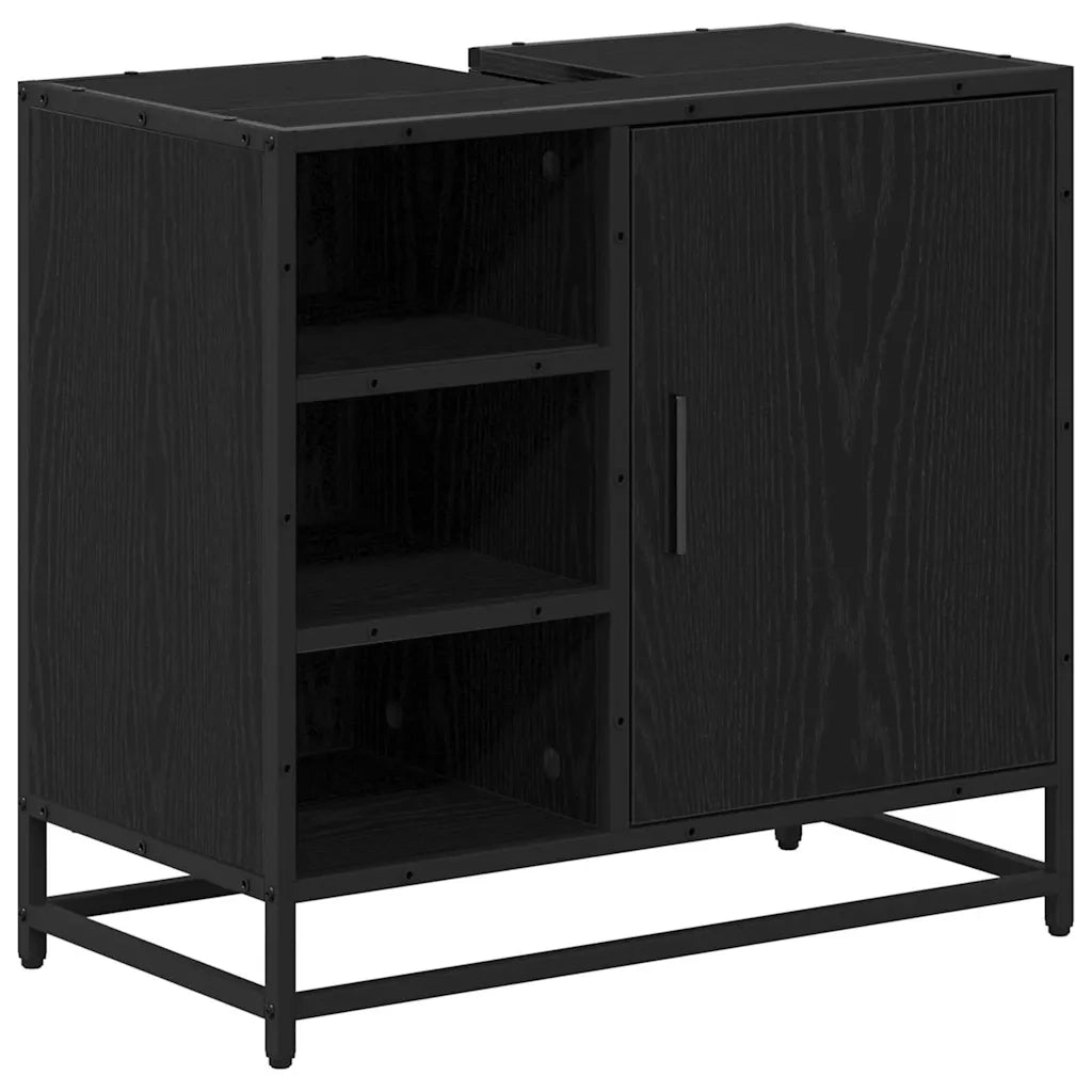 Set di mobili per il bagno 2 pcs Rovere Nero Legno multistrato