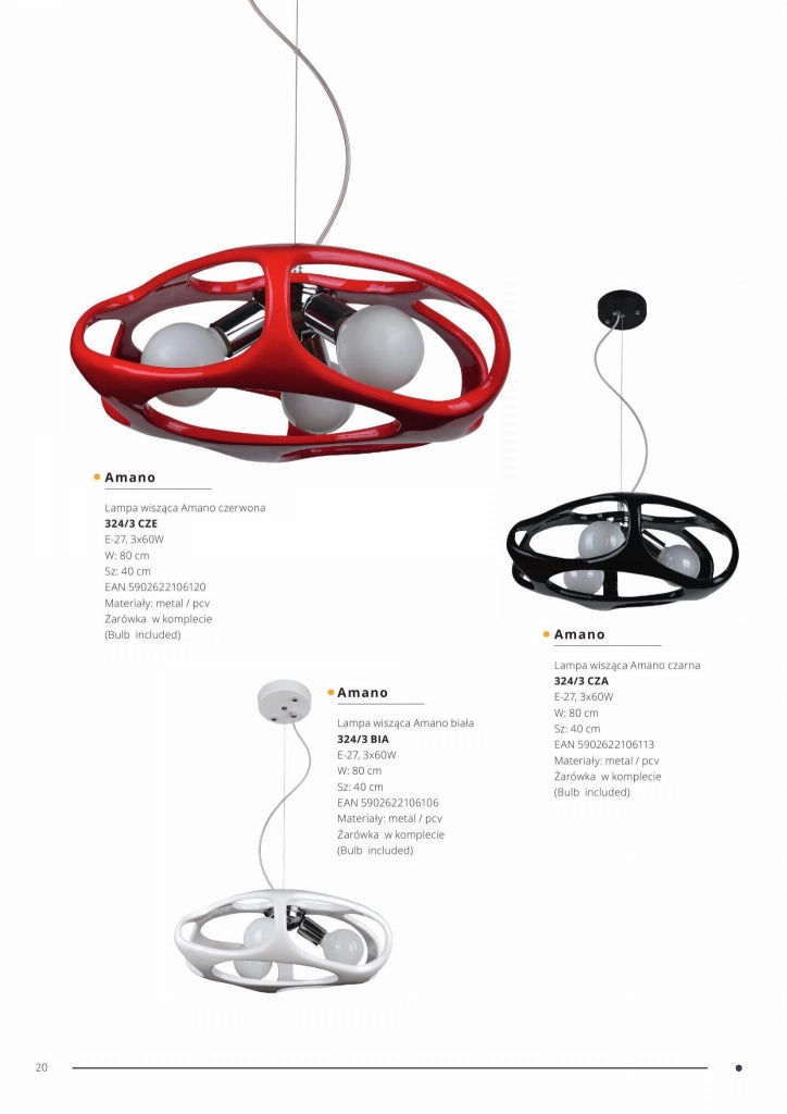 Lampadario a sospensione Lampex Amano nero 3xE27 Ø40cm