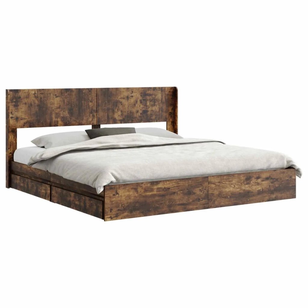 Letto matrimoniale | Letto per adulti | Struttura del letto con stoccaggio e testata Rovere Fumo